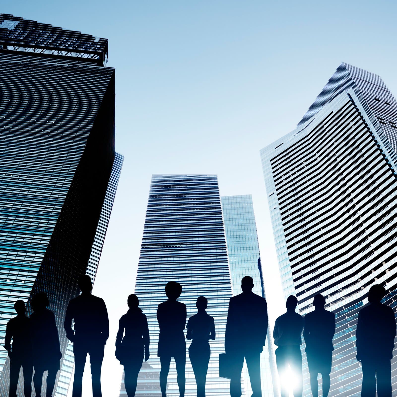 A network of professionals against a city skyline